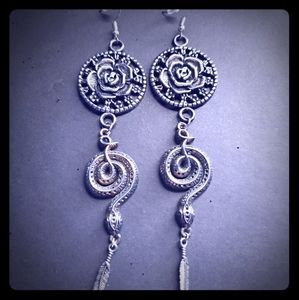 Rose, Serpent, and Feather earrings